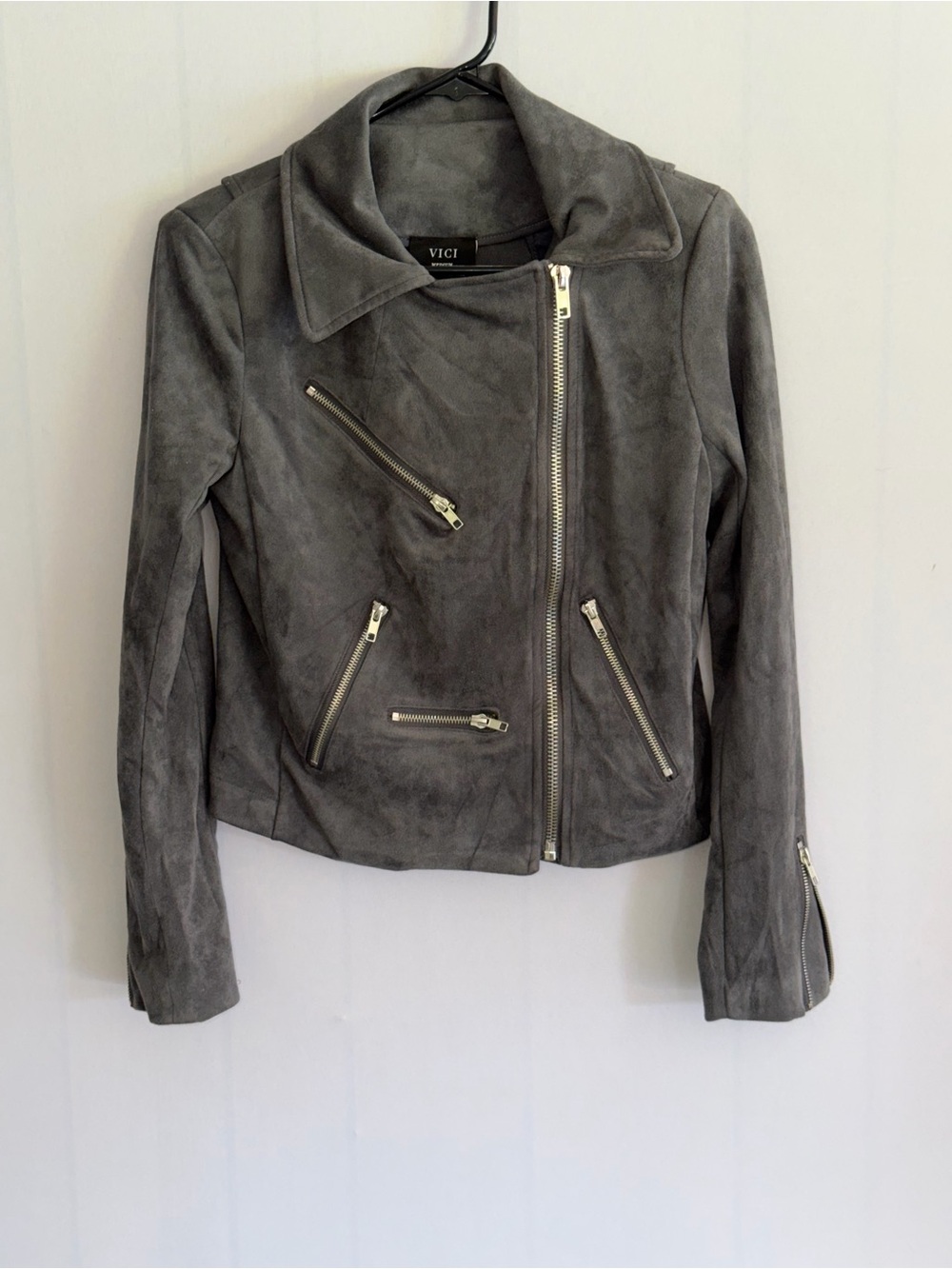 VICI Charcoal Suede Asymmetrical Zip Jacket